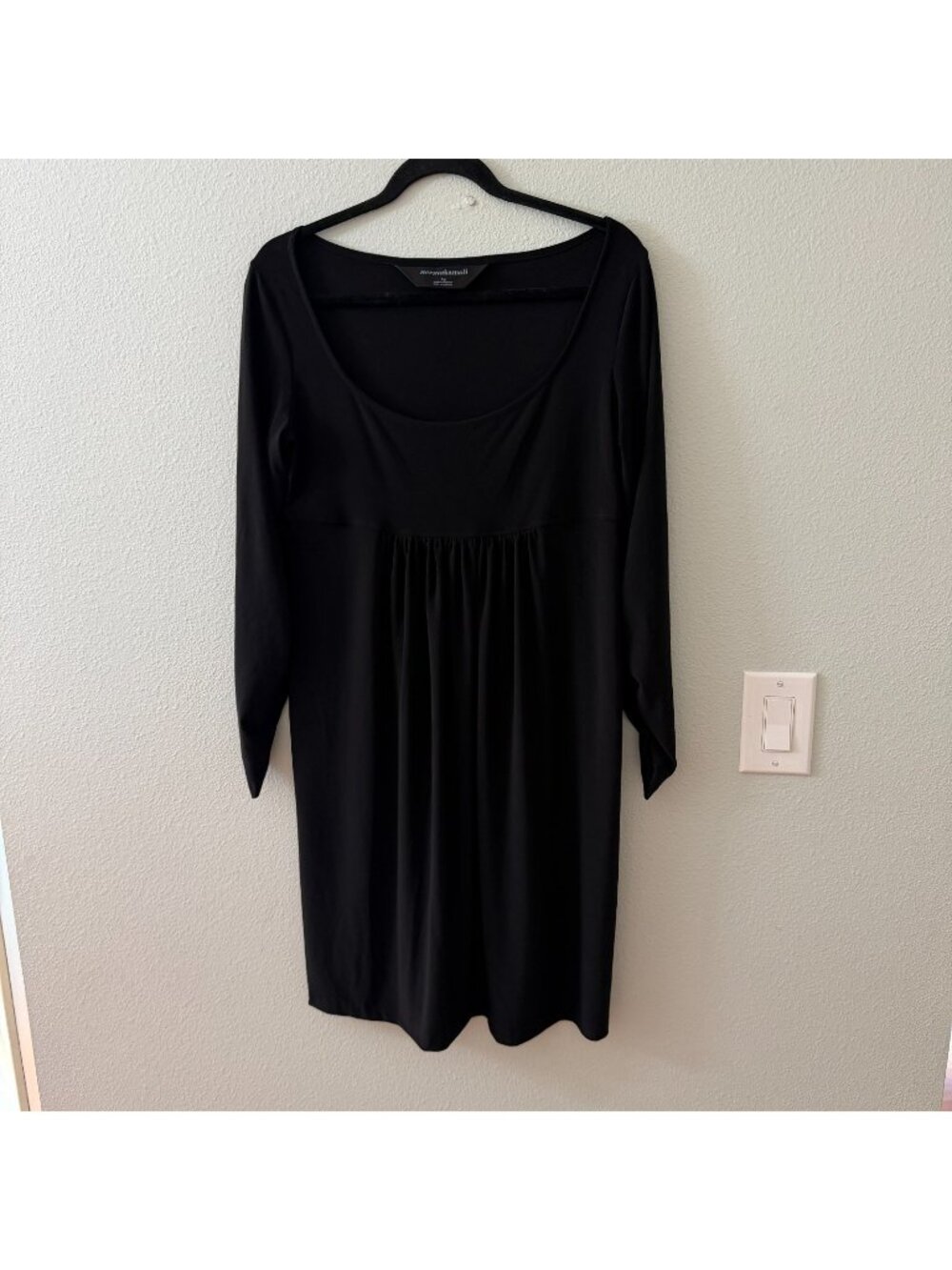 Norma Kamali Black Scoop Neck Babydoll Empire Waist Dress Womens LARGE
